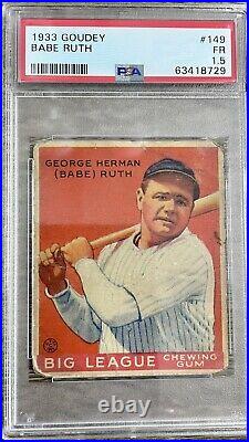 1933 Babe Ruth # 149 New York Yankees Baseball Card PSA FR1.5 Color Centered