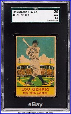 1933 DeLong Gum #7 LOU GEHRIG SGC 20 (1.5) New York Yankees HOF TOUGH CARD
