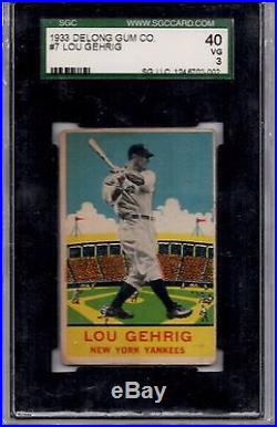1933 DeLong Gum Co, #7, Lou Gehrig, SUPER RARE! SGC 40/3 VG