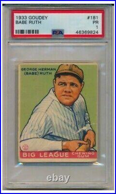 1933 GOUDEY George Herman BABE RUTH NY Yankees PSA 1 #181 NO reserve