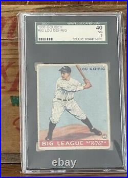 1933 Goudey #92 Lou Gehrig Card SCG 40 VG 3 New York Yankees HOF FREE SHIPPING