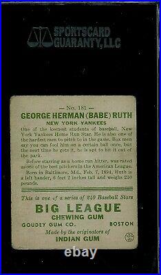 1933 Goudey Babe Ruth #181 SGC 2+ undergraded psa great color