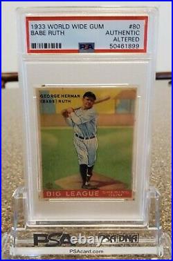 1933 World Wide Gum Babe Ruth #80 RC SP PSA Authentic, Canadian Goudey NM Rare