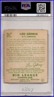 1934 Goudey #37 Lou Gehrig PSA 3 VG New York Yankees Lighthouse Label