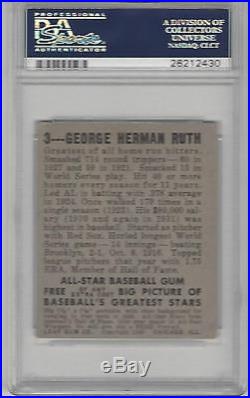 1948 Leaf Baseball Card #3 Babe Ruth PSA Graded 3 New York Yankees