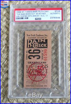 1948 Ticket Babe Ruth Final Yankee Game The Babe Bows Out PSA Authentic
