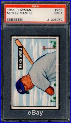 1951 BOWMAN #253 MICKEY MANTLE PSA 7 NM RC Rookie HoF HOT CARD (8982)