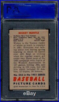 1951 BOWMAN #253 MICKEY MANTLE PSA 7 NM RC Rookie HoF HOT CARD (8982)