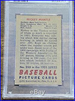 1951 BOWMAN #253 MICKEY MANTLE PSA 7 NM RC Rookie HoF Vintage
