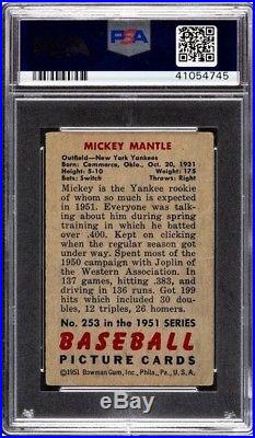 1951 Bowman #253 Mickey Mantle RC PSA 2 GOOD Rookie Yankees HOF Item #41054745
