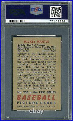 1951 Bowman #253 Mickey Mantle RC ROOKIE PSA 7.5 +++