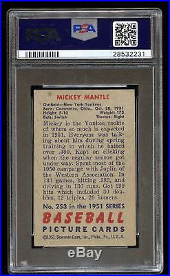 1951 Bowman #253 Mickey Mantle Rc Rookie PSA 4