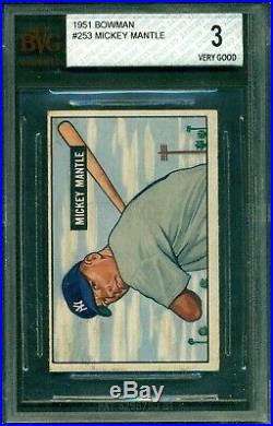 1951 Bowman #253 Mickey Mantle Rookie Card Bvg 3 Very Good