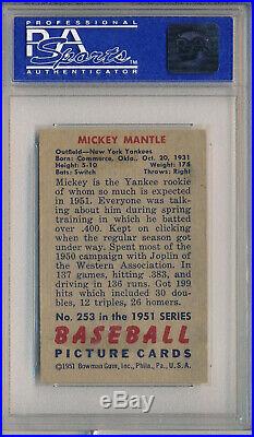 1951 Bowman #253 Mickey Mantle Rookie High # Psa 4 Vg-ex (svsc)