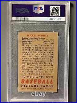 1951 Bowman #253 Mickey Mantle Rookie PSA 1 Strong Eye Appeal NY Yankees HOF