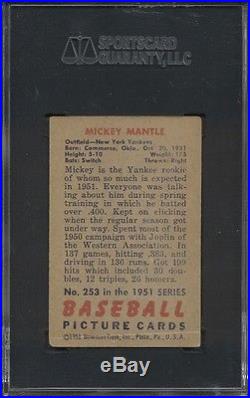 1951 Bowman #253 Mickey Mantle Rookie SGC 20 = 1.5