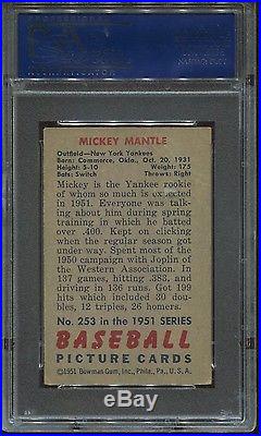 1951 Bowman #253 Mickey Mantle Rookie psa 3 Vg HOF