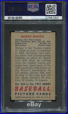 1951 Bowman #253 Mickey Mantle Rookie psa 4 Vg-Ex HOF