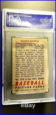 1951 Bowman #253 Mickey Mantle Yankees PSA 3 Very Good Awesome Centering & Focus