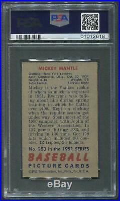 1951 Bowman Baseball #253 Mickey Mantle Rookie PSA 7 (NM)