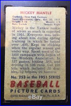 1951 Bowman Baseball #253 Mickey Mantle Rookie SGC 40 (VG 3)