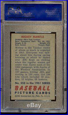 1951 Bowman Baseball Card #253 Mickey Mantle Rookie New York Yankees PSA 4 VGEX