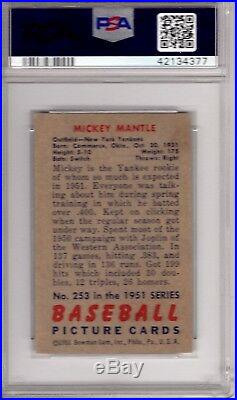 1951 Bowman MICKEY MANTLE Rookie #253 PSA 4 VG-EX Cond. HI-END NO CREASES