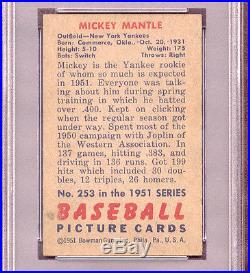 1951 Bowman MICKEY MANTLE rookie card #253 NO CREASES LOOKS BETTER VG/EX PSA 4