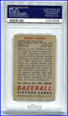 1951 Bowman Mickey Mantle RC Rookie #253 PSA 5 EX Yankees