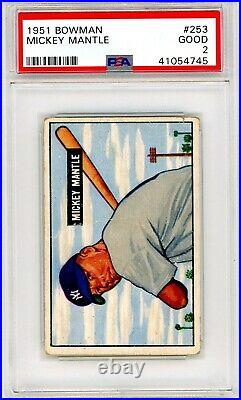 1951 Bowman Mickey Mantle Rookie #253 PSA 2 Beautiful Color Clean Back P883