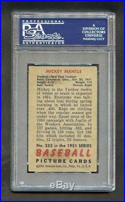 1951 bowman #253 mickey mantle signed rookie card psa/dna 3