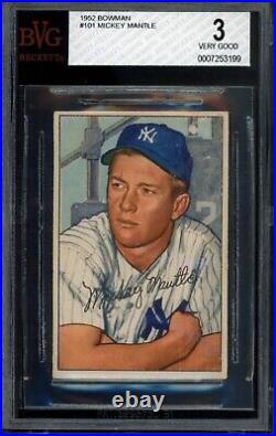 1952 Bowman #101 MICKEY MANTLE BVG 3 HOF New York Yankees Baseball Card