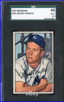 1952 Bowman #101 MICKEY MANTLE SGC 45 (3.5) VG+ New York Yankees HOF