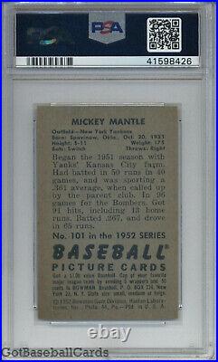 1952 Bowman #101 Mickey Mantle New York Yankees PSA 6 EX-MT