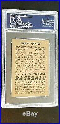 1952 Bowman #101 Mickey Mantle PSA 7 Near Mint Almost Perfect Centering