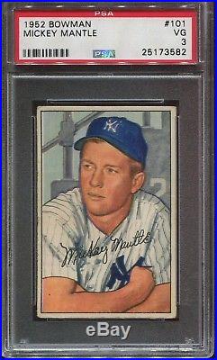 1952 Bowman #101 Mickey Mantle psa 3 Vg HOF 2nd Year Yankees