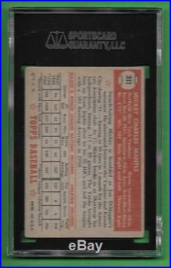 1952 Topps #311 Mickey Mantle CENTERED SGC 40 VG 3 New York Yankees card