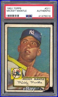 1952 Topps #311 Mickey Mantle PSA Authentic Decently Centered withVibrant Color