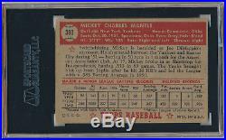 1952 Topps #311 Mickey Mantle SGC 40/3 (VG) HOF NY Yankees Topps Rookie High #