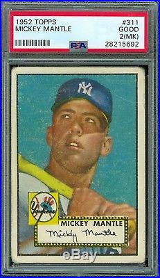 1952 Topps Baseball #311 Mickey Mantle Rookie Card Psa 2 Mk Hof