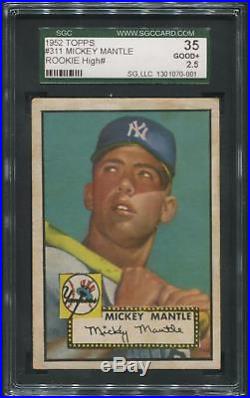 1952 Topps Baseball #311 Mickey Mantle SGC 35 (GOOD+ 2.5)