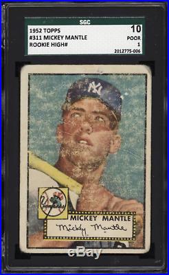 1952 Topps MICKEY MANTLE Rookie New York Yankees SGC 1 10 CENTERED #311 RC