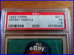 1952 Topps Mickey Mantle Yankees Rookie Baseball Card #311 PSA 1.5