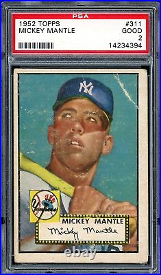 1952 Topps Mickey Mantle Yankees Rookie Card #311 RC HOF. Certified PSA 2 (Good)