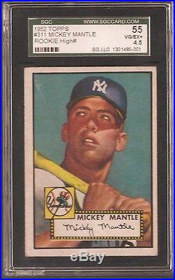 1952 Topps No. 311 Mickey Mantle Rookie Sgc 4.5 Vgex Plus Well Centered
