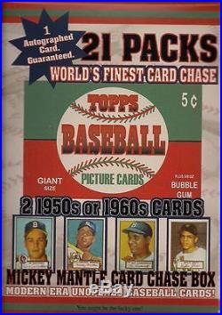 1952 Unopened Topps Mantle Rookie Card Chase Box 21 Pks/2-50/60 card WithAutograph