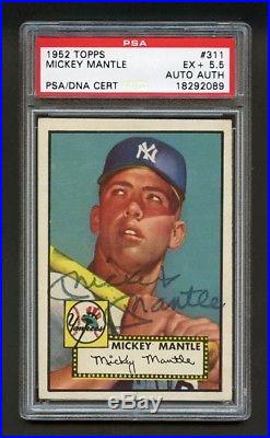 1952 topps #311 mickey mantle signed holy grail psa 5.5 highest graded example