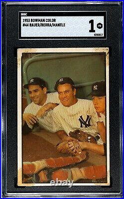 1953 Bowman Color #44 Mickey Mantle Yogi Berra Bauer SGC 1 New York Yankees Card