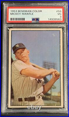 1953 Bowman Color MICKEY MANTLE #59 HOF New York Yankees PSA 3 FRESHLY GRADED
