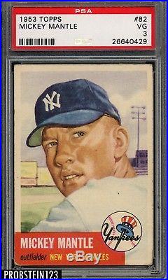 1953 Topps #82 Mickey Mantle New York Yankees HOF PSA 3 VG